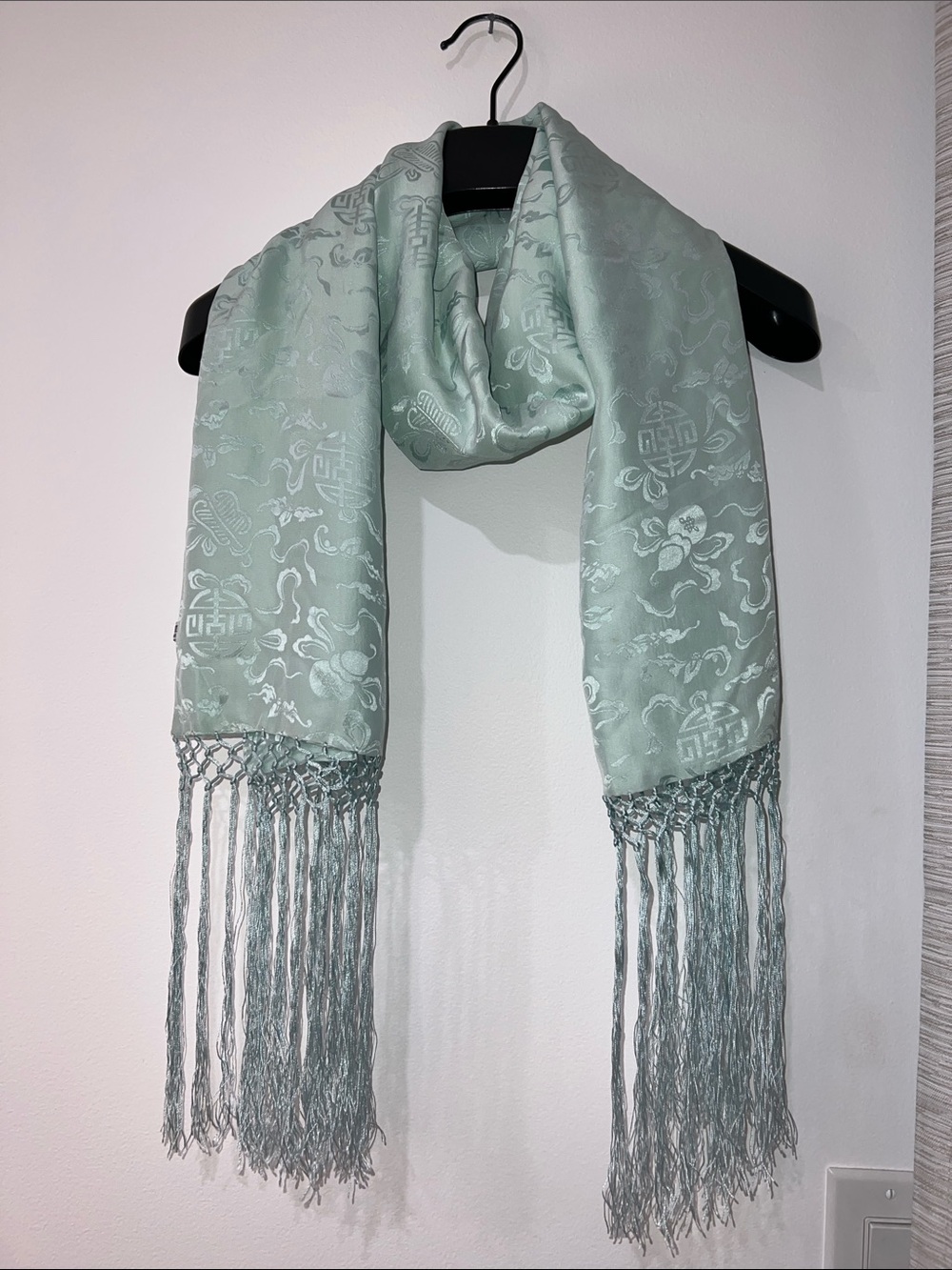 Light Mint 100% Silk Fringe Scarf - Women Accessories - Picture 1 of 9